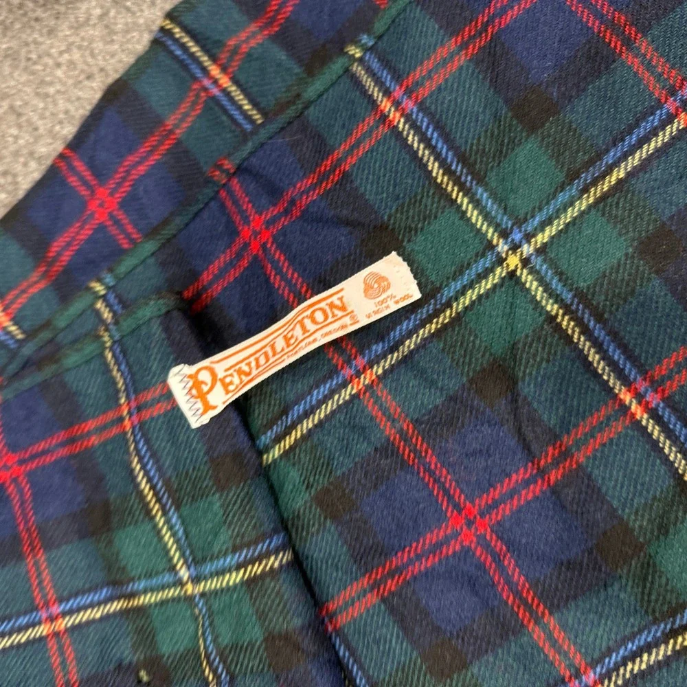 Pendleton Scarf Unisex OS Blue Green Plaid Fair Wool Tartan Fringed USA Made